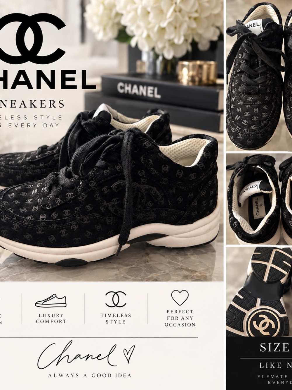 🖤 CHANEL CC Logo Sneakers — Size 37 — Like New
